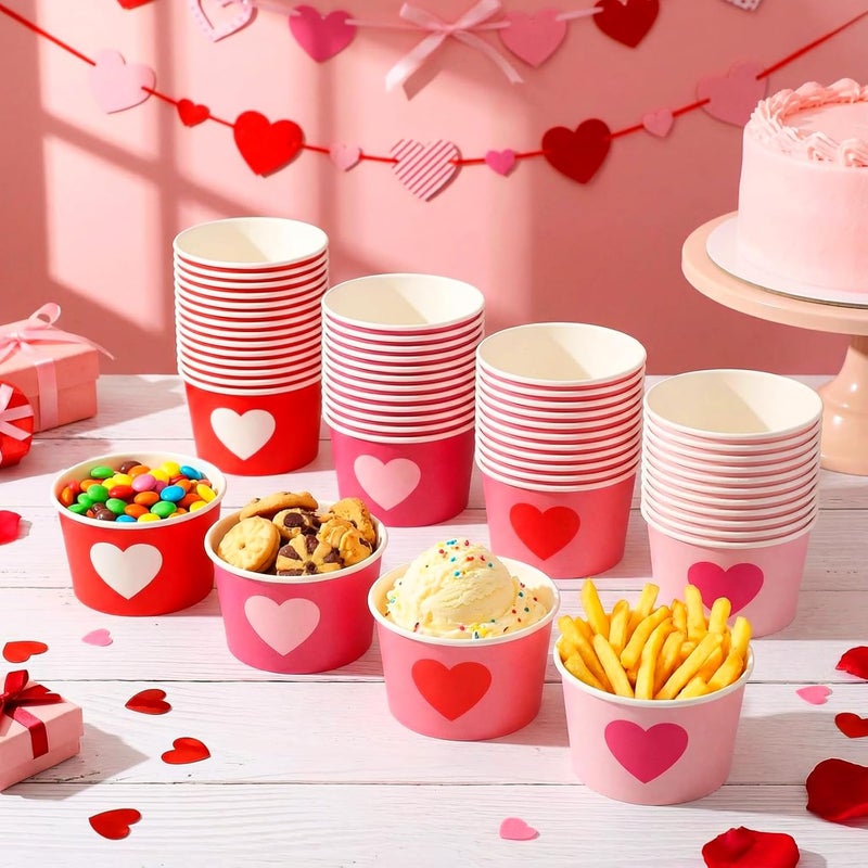 Romooa 100 Pcs 9oz Valentine's Day Paper Bowls Heart Treat Snack Cups Valentine's Day Ice Cream Dessert Bowls Pink Red Treat Snack Dessert Cups for Hot or Cold Food Party Favor Supplies - Image 5
