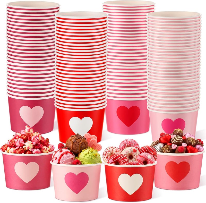 Romooa 100 Pcs 9oz Valentine's Day Paper Bowls Heart Treat Snack Cups Valentine's Day Ice Cream Dessert Bowls Pink Red Treat Snack Dessert Cups for Hot or Cold Food Party Favor Supplies - Image 1