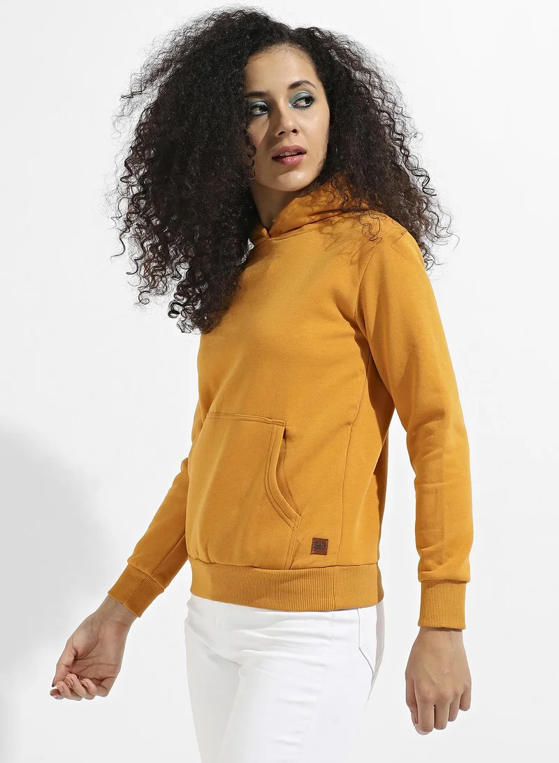 Pinacolada  Women's Mustard Yellow Pullover Hoodie With Kangaroo Pockets for Women | Best Price UAE