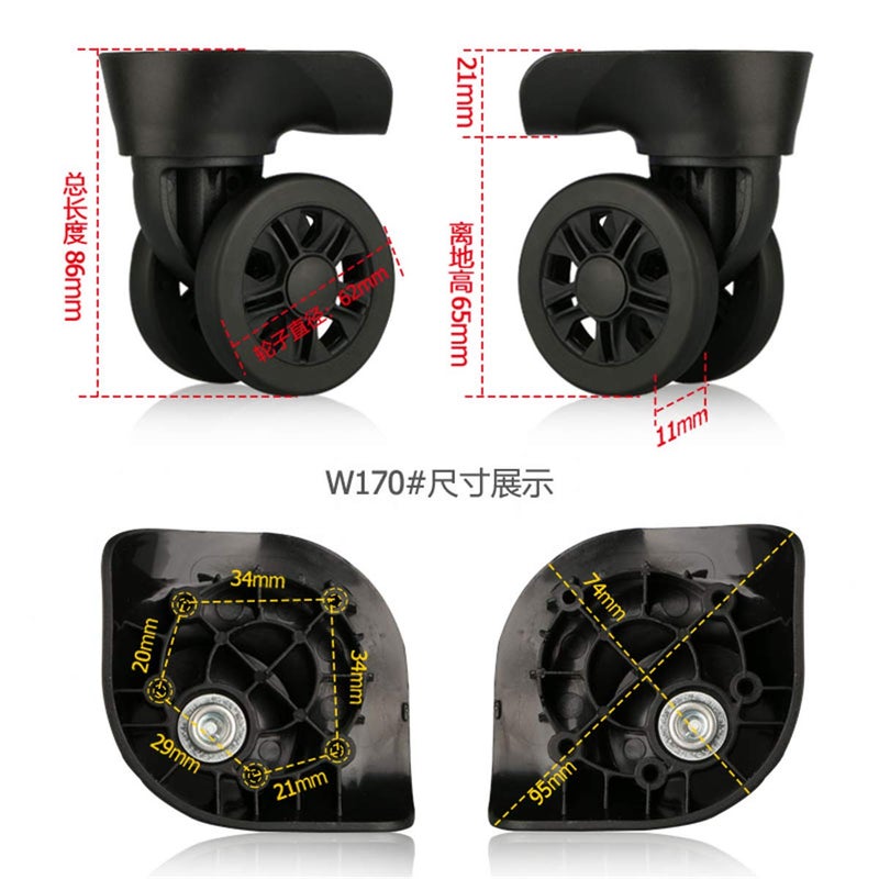 Black Luggage Wheels Replacement 360 Degree Swivel Mute Suitcase Repair Wheels - Image 3
