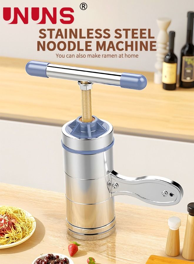 UNUNS صانع المعكرونة اليدوي، صانع المعكرونة اليدوي من الفولاذ المقاوم للصدأ مع 5 قوالب مختلفة، أدوات صنع السباغيتي، فضي - Image 3