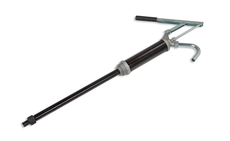 Lincoln G401 Guardian LeverAction Barrel Transfer Pump fits 16 to 55 Gallon Drums 2 Bung and Bushing 10oz Per Stroke Corrosiveresistant Finish Curved Metal Spout with Garden Hose Threads