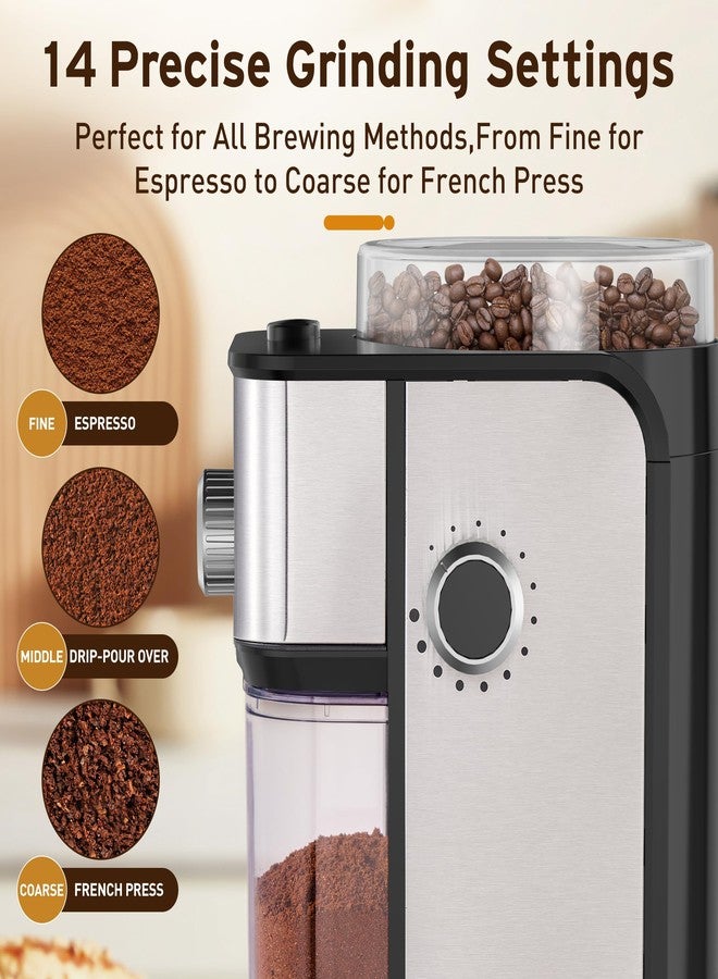 Ollygrin Flat Burr Coffee Grinder Electric, Adjustable Coffee Grinder for Home Use, Compact Coffee Beans Grinder with 14 Grind Settings, 2-12 Cups for Home & Office - Image 3