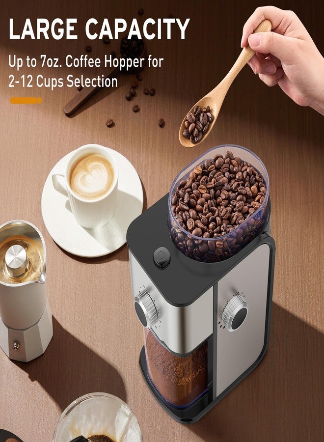 Ollygrin Flat Burr Coffee Grinder Electric, Adjustable Coffee Grinder for Home Use, Compact Coffee Beans Grinder with 14 Grind Settings, 2-12 Cups for Home & Office - Image 2