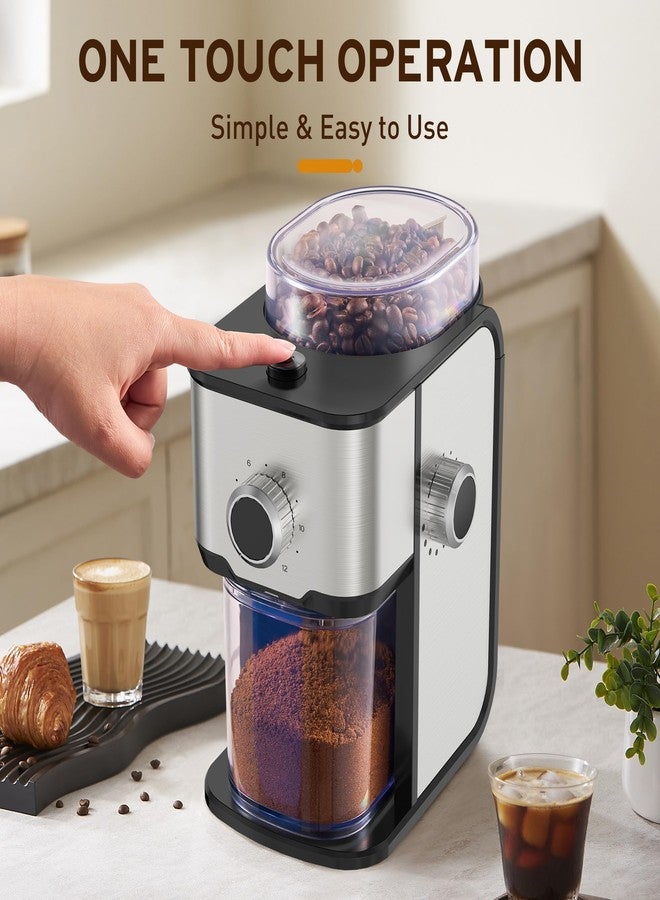 Ollygrin Flat Burr Coffee Grinder Electric, Adjustable Coffee Grinder for Home Use, Compact Coffee Beans Grinder with 14 Grind Settings, 2-12 Cups for Home & Office - Image 4