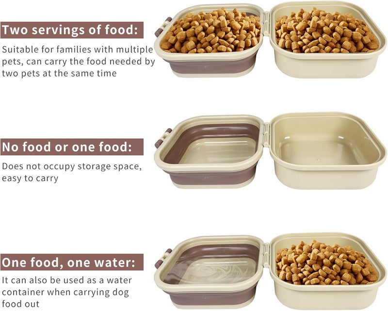 cermug Collapsible Travel Dish Travel Dog Bowl 2-in-1 Pet Food and Water Feeder Bowl for Small Dogs Food Container with Lid BPA Free Suitable for Walking, Traveling, Camping, and Hiking（Beige） cermug - Image 3