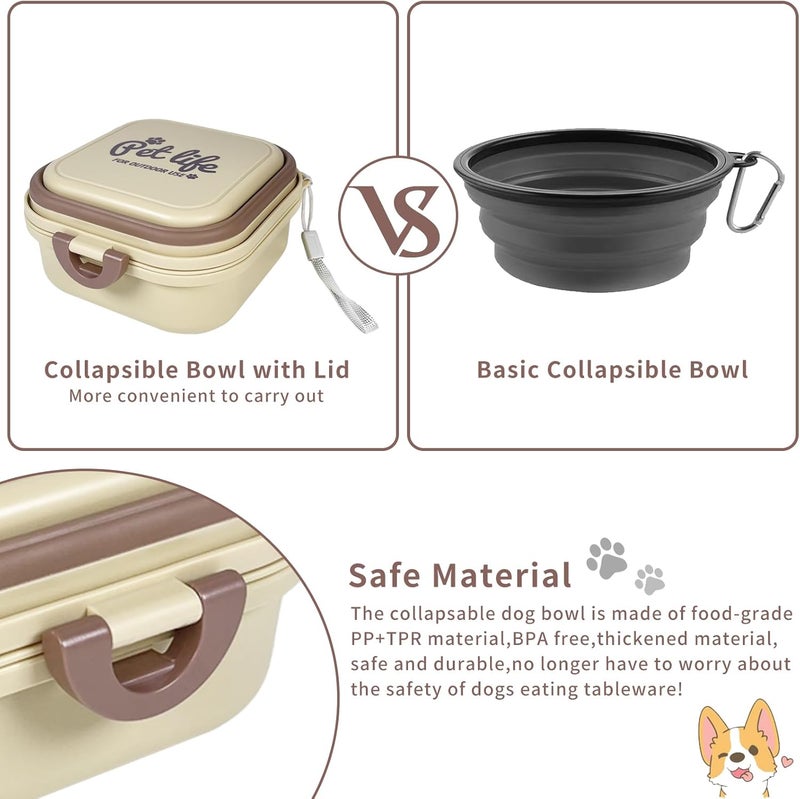 cermug Collapsible Travel Dish Travel Dog Bowl 2-in-1 Pet Food and Water Feeder Bowl for Small Dogs Food Container with Lid BPA Free Suitable for Walking, Traveling, Camping, and Hiking（Beige） cermug - Image 4