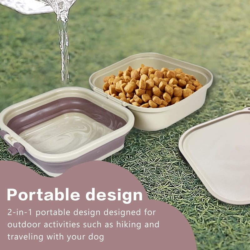 cermug Collapsible Travel Dish Travel Dog Bowl 2-in-1 Pet Food and Water Feeder Bowl for Small Dogs Food Container with Lid BPA Free Suitable for Walking, Traveling, Camping, and Hiking（Beige） cermug - Image 2