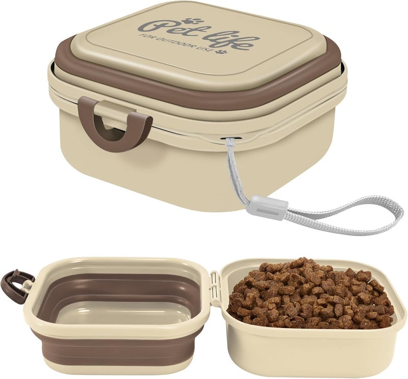 cermug Collapsible Travel Dish Travel Dog Bowl 2-in-1 Pet Food and Water Feeder Bowl for Small Dogs Food Container with Lid BPA Free Suitable for Walking, Traveling, Camping, and Hiking（Beige） cermug - Image 1