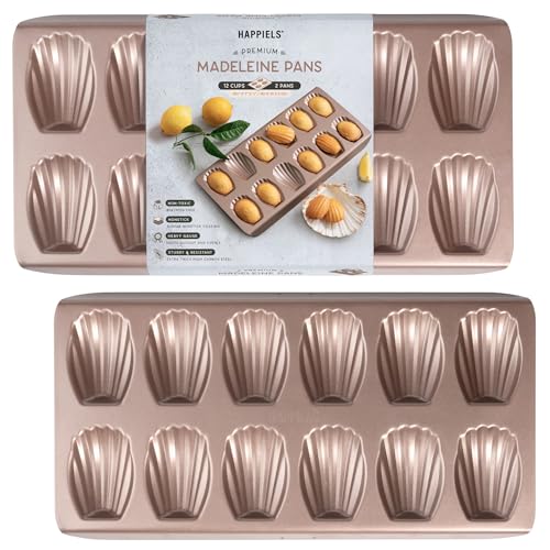 HAPPIELS Non Toxic Nonstick Madeleine Pan 12 Well Set of 2 (24 wells) | Non Stick Nontoxic Madeleines Pans for baking | Madeleine Cake Cookie Mold | Madeleine tray for oven | French tin 12 - Image 1