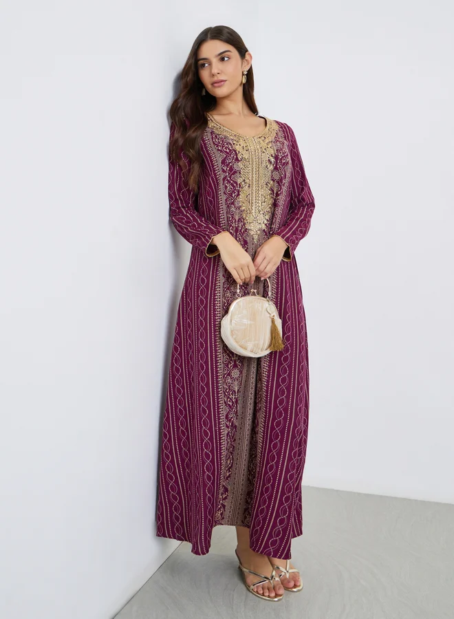 مكسيم كريشن Maxim Creation Gold Thread Embroidery Jalabiya with All Over Print