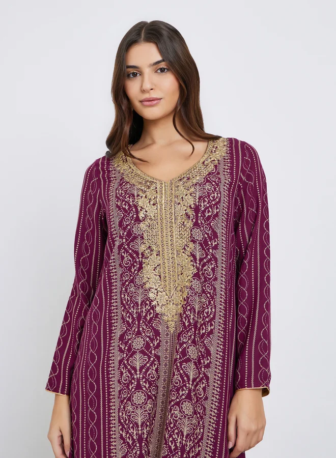 Maxim Creation Maxim Creation Gold Thread Embroidery Jalabiya with All Over Print