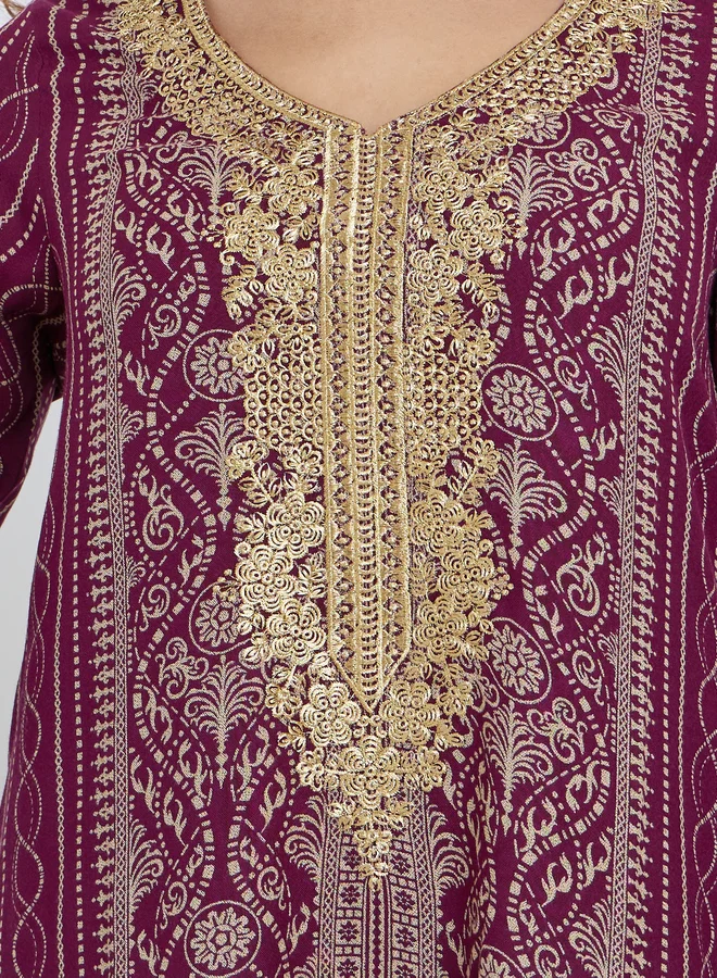 Maxim Creation Maxim Creation Gold Thread Embroidery Jalabiya with All Over Print