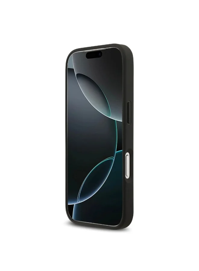 Karl Lagerfeld iPhone 17 Pro Case / PU Grained Back Cover With Card Holder & Monogram Hot Stamped Pattern - Black