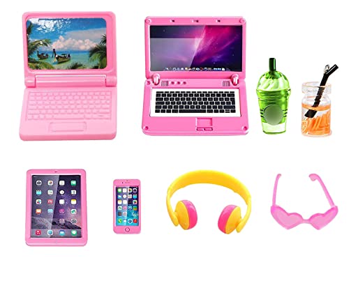 ENOCHT 9 Pack Small Size Laptop Computer Tablet Phone Pad Glasses and Headset Doll Playset Simulation Accessories for 115 Inch Doll Pink - Image 1