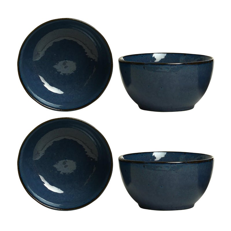 Caffeine Ceramic Handmade Blue Metallic katori Bowl Set of 4 - Image 1