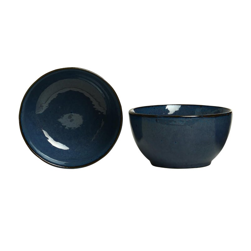 Caffeine Ceramic Handmade Blue Metallic katori Bowl Set of 4 - Image 2