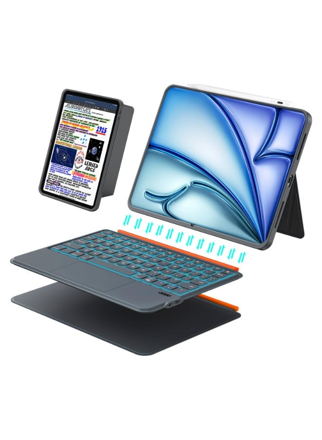 Magic Trackpad Keyboard Case for iPad Air 11 inch(M3/M2) 2025/2024,iPad Air 5th 10.9 Inch (2022)/Air 4th 10.9 Inch (2020) iPad Pro 11 inch (2022/2021/2020/2018) Flex Magnetic Detachable Keyboard with Trackpad,RGB Backlit Keys,Adjustable Stand Back with Pencil Holder Slim Cover for Air 11 inch/10.9inch/Pro 11inch (2018-2022 Vesion)