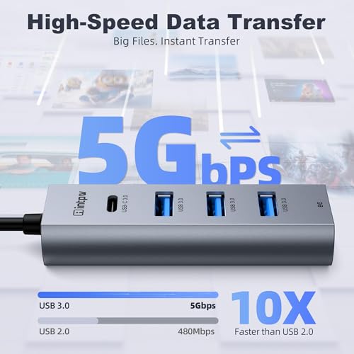 intpw USB C to USB A Hub Splitter 5 Ports with BC Charging Aluminum Thunderbolt to USB C Hub Multiport Adapter USB 3.0 5Gbps Type C Hub Extender for Laptop Mac iPad PC Surface XPS and More(0.82FT5in1) - Image 3