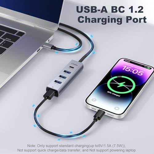 intpw USB C to USB A Hub Splitter 5 Ports with BC Charging Aluminum Thunderbolt to USB C Hub Multiport Adapter USB 3.0 5Gbps Type C Hub Extender for Laptop Mac iPad PC Surface XPS and More(0.82FT5in1) - Image 4