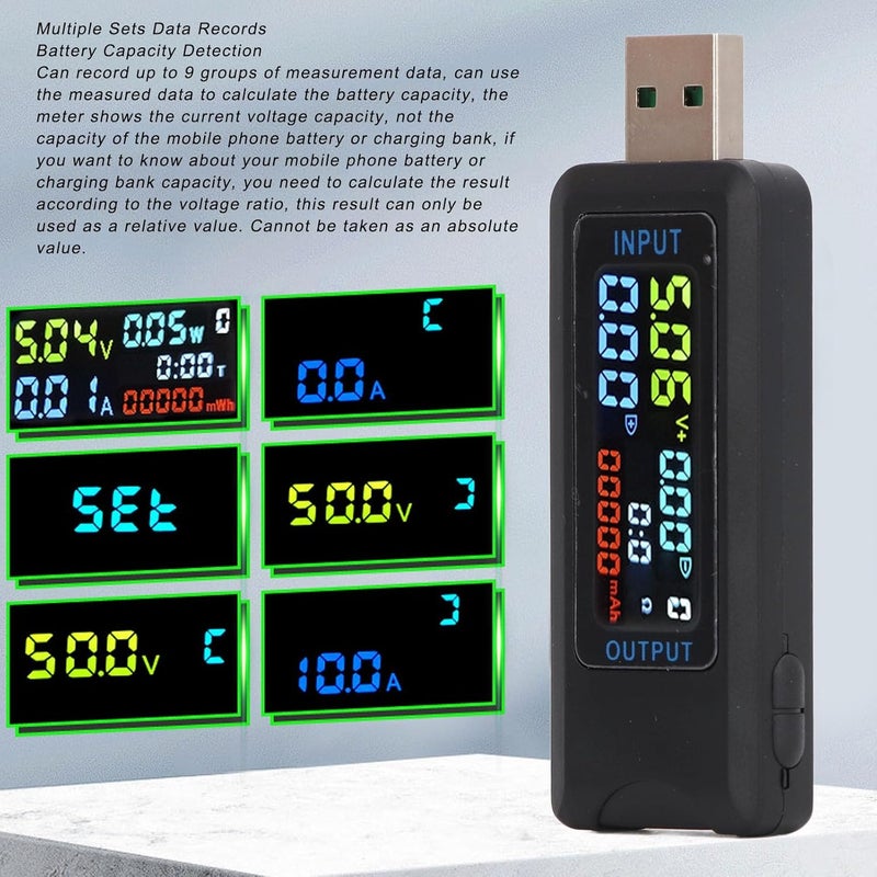 Chrees USB Multifunctional Tester, IPS LCD Display Digital Voltage Current Power Capacity Meter with Real Time Detection for Electronic Devices 5-36V - Image 2
