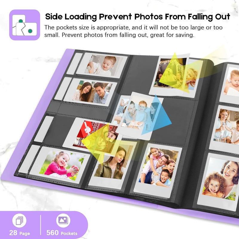 Veicevol 560 Pockets Photo Album for Fujifilm Instax Mini Camera, Album for Polaroid Photo, Photo Album for Fujifilm Instax Mini 12 11 9 40 90 8 Evo LiPlay Instant Camera (Purple) - Image 2