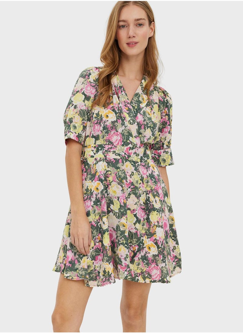VERO MODA - Floral Print Button Detail Shirt Dress - Image 1