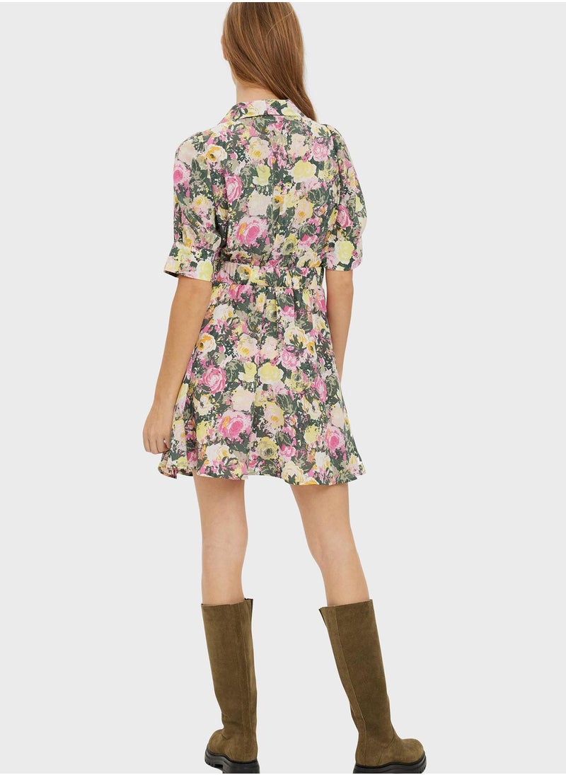 VERO MODA - Floral Print Button Detail Shirt Dress - Image 1