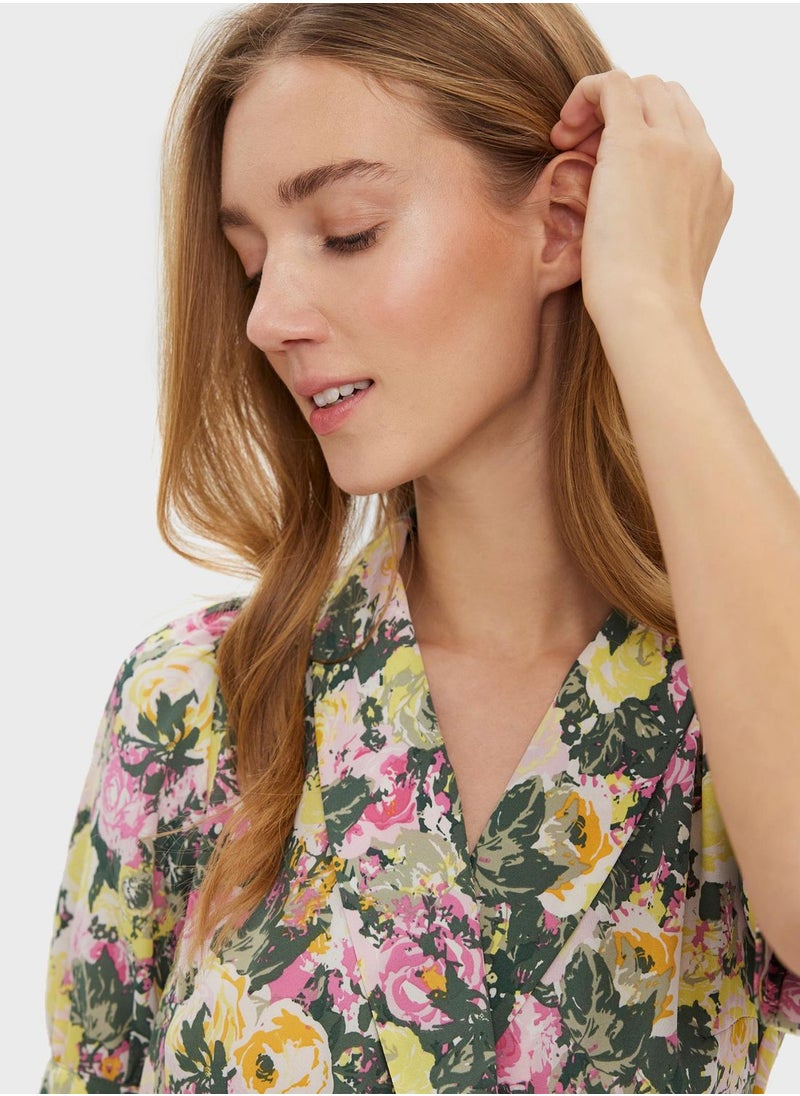 VERO MODA - Floral Print Button Detail Shirt Dress - Image 1