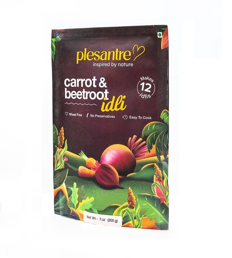 plesantre "Carrot & Beetroot Idli" Un-beet-able combo of nutrition and taste! Instant Ready to Cook Breakfast Idly Batter Premix - Red Rice, Wheat Free - 200g x Pack of 2, Makes 24 Idlies - Image 3