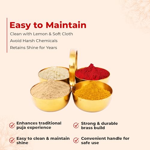 COPRASIA Brass Chokra Chopala Bowl Stand | Traditional 4 Bowl Brass Pooja Thali Set for Haldi, Kumkum, Roli, Rice, Mishri, Elaichi | Indian Festival & Puja Accessory - Image 2