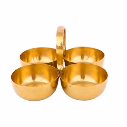 COPRASIA Brass Chokra Chopala Bowl Stand | Traditional 4 Bowl Brass Pooja Thali Set for Haldi, Kumkum, Roli, Rice, Mishri, Elaichi | Indian Festival & Puja Accessory - Image 1