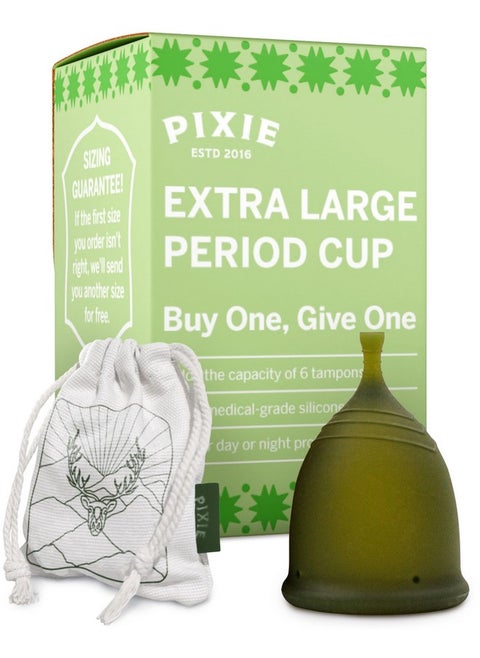 Pixie Menstrual Cup - No Metals or Toxins - 100% Medical-Grade Silicone - Ranked 1 for The Most Soft Reusable Period Cup - Wear 12 Hours - Tampon Alternative - Buy One We Give One (XL)