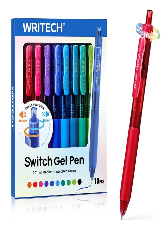 WRITECH Colored Gel Pens 0.7mm: Switch Silent Click Mode for Quiet or Click Feedback Smooth Writing Quick Dry Ink Medium Point for Note Taking Color Coding Journaling School Office Study - Image 1