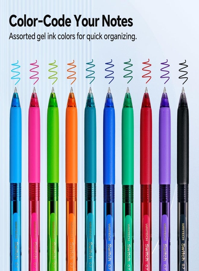 WRITECH Colored Gel Pens 0.7mm: Switch Silent Click Mode for Quiet or Click Feedback Smooth Writing Quick Dry Ink Medium Point for Note Taking Color Coding Journaling School Office Study - Image 3