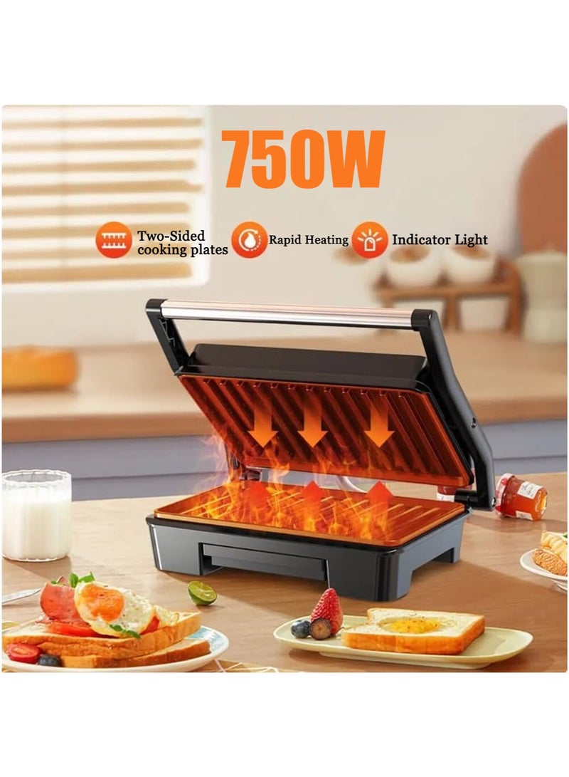 MarlaMall شواية داخلية، صانعة ساندويتش بانيني الكهربائية مع لوحات غير لاصقة، مقبض بارد، شواية ميني لضغط السندويشات للبرغر، الستيك، الجبنة المحمصة، إفطار سريع - Image 4