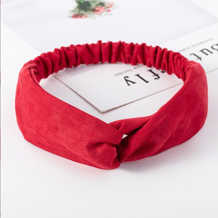 Generic Korean-style Knit Cross Headband Elastic Solid Color 4*suede red