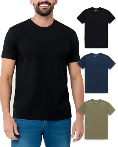 INTO THE AM Men's Plain Tees 3 Pack Multipack - Fitted Crewneck Gym Casual Workout Tshirts Shirts for Men (Black/Navy/Olive Green, Medium) - Image 1