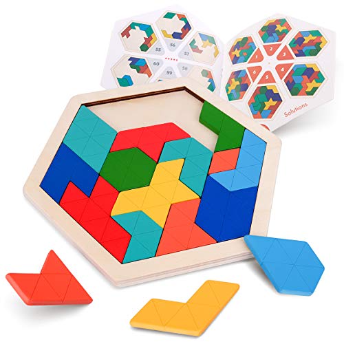 Vanmor Wooden Geometric Tangram Puzzle Blocks 3D Logic IQ Brain Teaser Jigsaw Montessori STEM Educational Toy Travel Game Airplane Car Road Trip Activities Toy Gifts for Toddler Ages 3 4 5 6 7 - Image 1