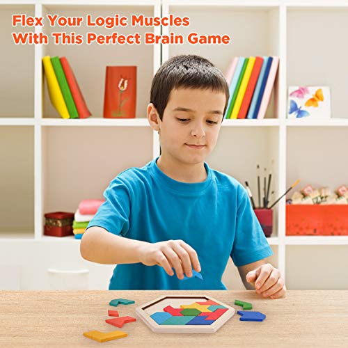 Vanmor Wooden Geometric Tangram Puzzle Blocks 3D Logic IQ Brain Teaser Jigsaw Montessori STEM Educational Toy Travel Game Airplane Car Road Trip Activities Toy Gifts for Toddler Ages 3 4 5 6 7 - Image 5