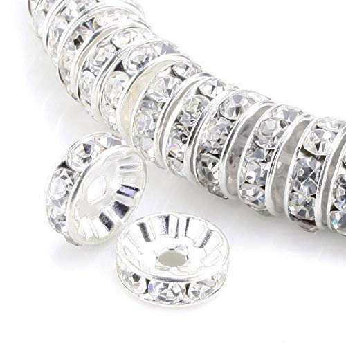 RUBYCA 100pcs 6mm A+++ Round Rondelle Spacer Charm Beads Silver Tone White Clear Czech Crystal - Image 1