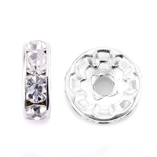 RUBYCA 100pcs 6mm A+++ Round Rondelle Spacer Charm Beads Silver Tone White Clear Czech Crystal - Image 2