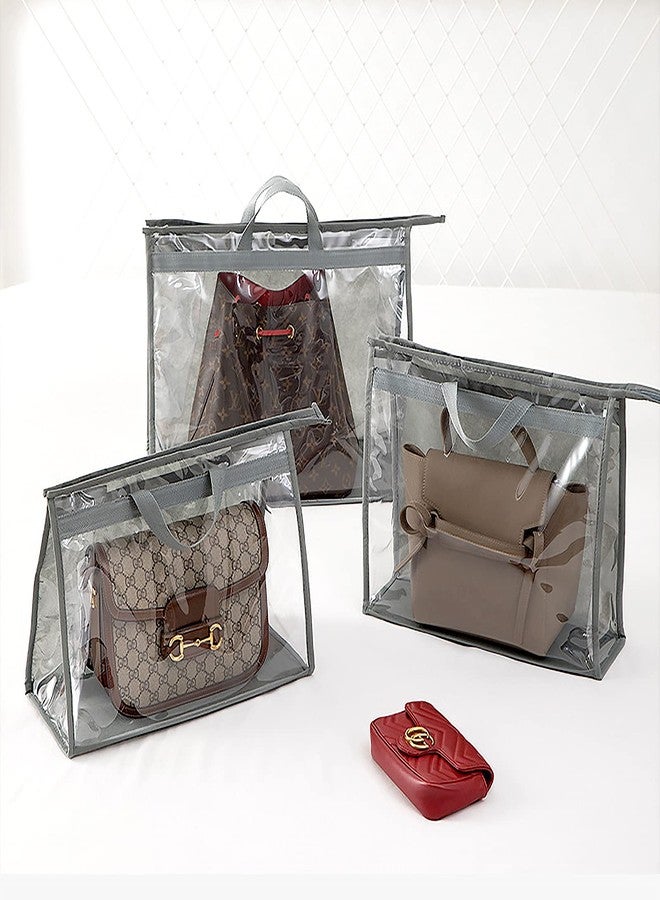 CINPIUK Handbag Dust Bags Clear Purse Storage Organizer for Closet Small to Extra Large Handbags Dust Free Bags Hanging Zipper Storage Bag with Hooks, ( Grey, 4 Sizes-8PCS) - Image 2