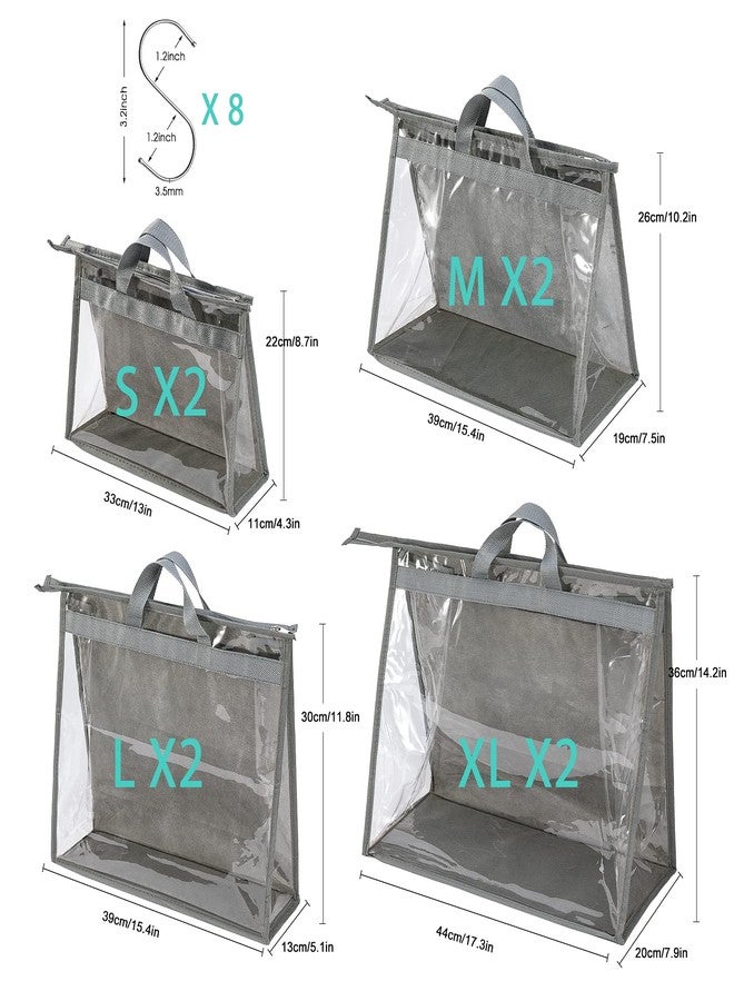 CINPIUK Handbag Dust Bags Clear Purse Storage Organizer for Closet Small to Extra Large Handbags Dust Free Bags Hanging Zipper Storage Bag with Hooks, ( Grey, 4 Sizes-8PCS) - Image 4