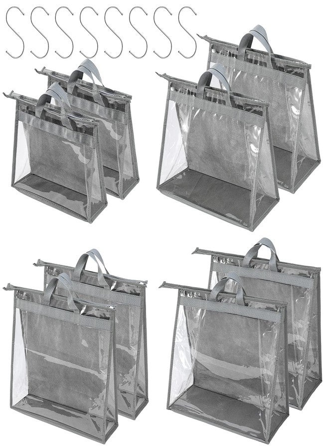 CINPIUK Handbag Dust Bags Clear Purse Storage Organizer for Closet Small to Extra Large Handbags Dust Free Bags Hanging Zipper Storage Bag with Hooks, ( Grey, 4 Sizes-8PCS) - Image 1