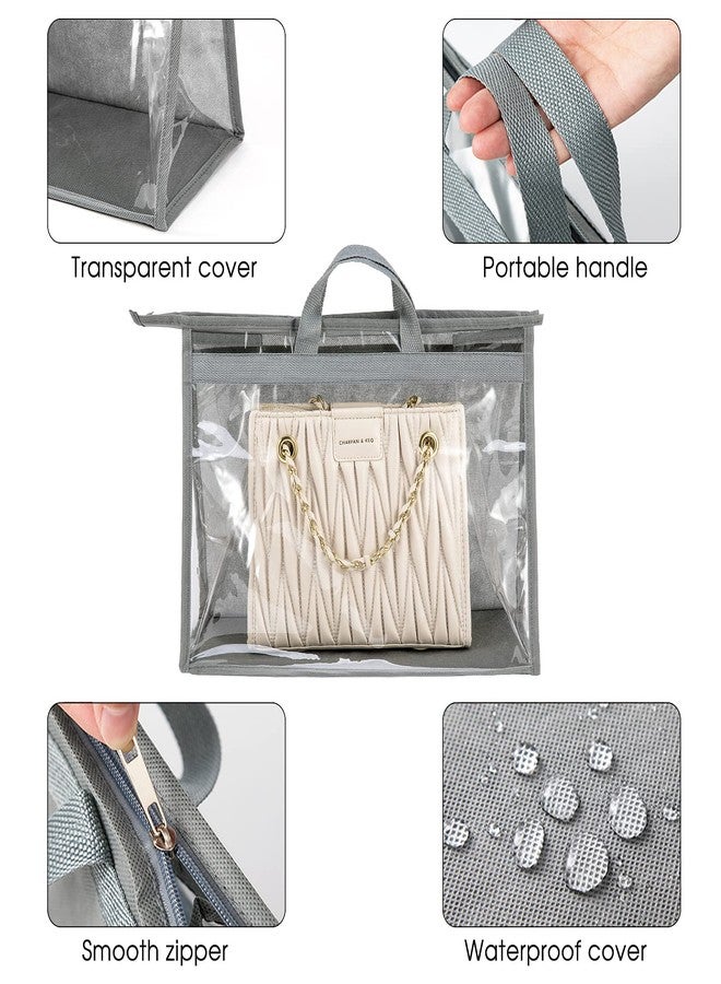 CINPIUK Handbag Dust Bags Clear Purse Storage Organizer for Closet Small to Extra Large Handbags Dust Free Bags Hanging Zipper Storage Bag with Hooks, ( Grey, 4 Sizes-8PCS) - Image 3