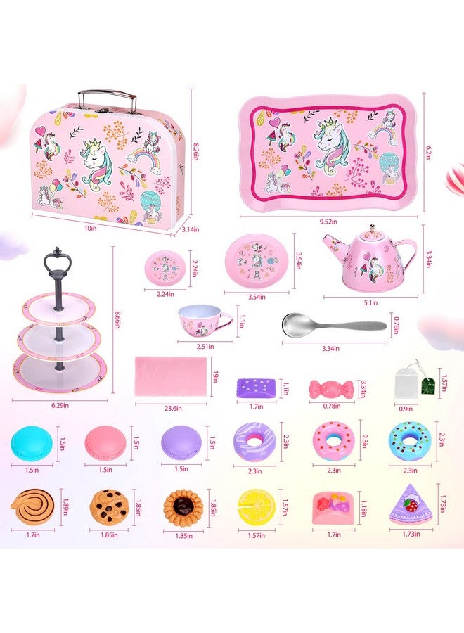 أوني 36 قطعة من ألعاب مجموعة الشاي للفتيات، لعبة حفلة شاي القصدير للعب التظاهري للفتيات الصغيرات، والأطفال الصغار الحقيقيين لوقت الشاي مع أكياس فلتر الشاي وشرائح الليمون (لعبة يونيكورن) - Image 4