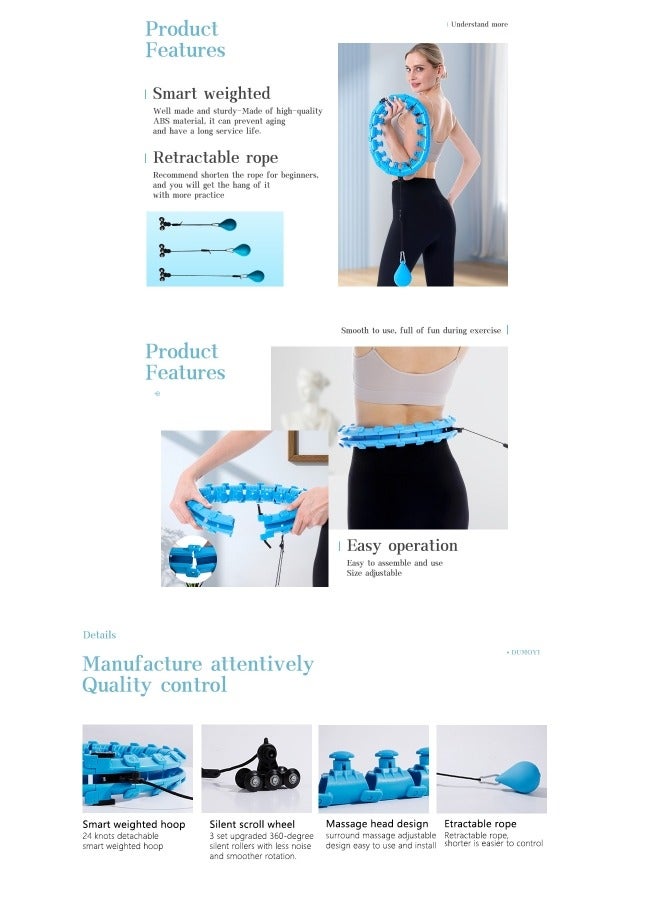 Ru syanl Smart Weighted Hula Hoop for Adults Weight Loss 24 Detachable Knots Abdomen Fitness Massage Hoop  - Image 5