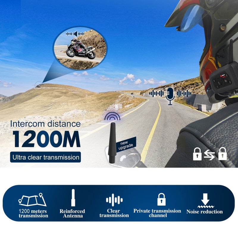 سماعات بلوتوث 5.1 لرأس دراجة نارية Teleheer V6، نظام اتصال داخلية مزدوج الاتجاه في الوقت الحقيقي للركوب، مقاوم للماء والرياح - قطعة واحدة لون رمادي - Image 2