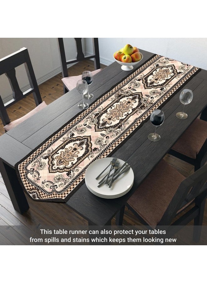 Kuber Industries 13x72" Washable Table Runner for Centre Table | Easy To Maintain & Sustainable Dining Table Runner For Living Room, Hall & Home Decor | Dazzle - Cream & Brown 214 - Image 2